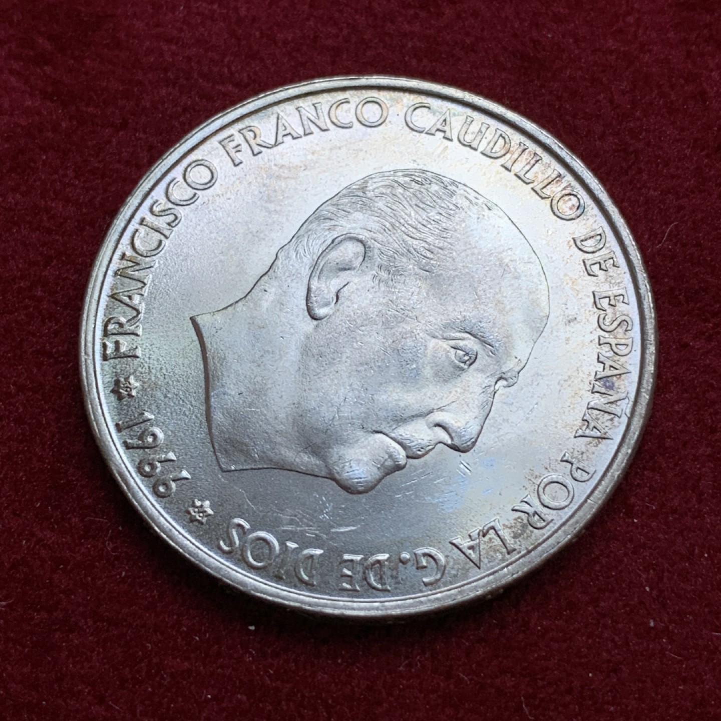 《竞宝斋》第79场-本周日，周一，周四3场拍卖（全场不限金额包邮） 西班牙 1966年 佛朗哥 100比塞塔 大银币 BU状态 带彩