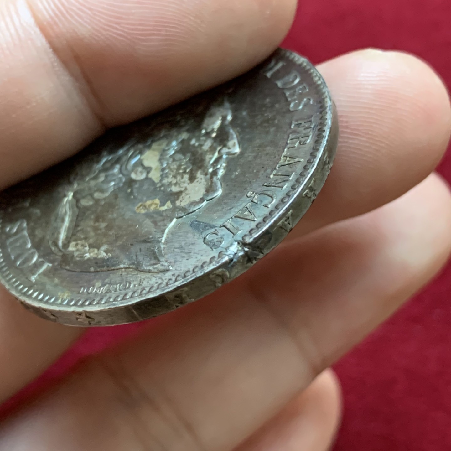 《竞宝斋》第79场-本周日，周一，周四3场拍卖（全场不限金额包邮） 法国 1841-W年 菲利普一世 5法郎 银币 五彩包浆 边缘是铸缺