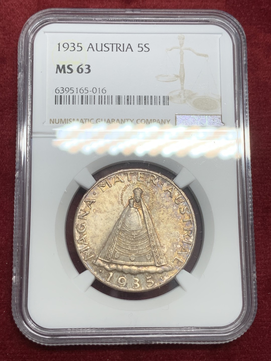 《竞宝斋》第79场-本周日，周一，周四3场拍卖（全场不限金额包邮） NGC-MS63 奥地利 1935年 圣母抱婴 5先令大银币 好品带彩 非常漂亮