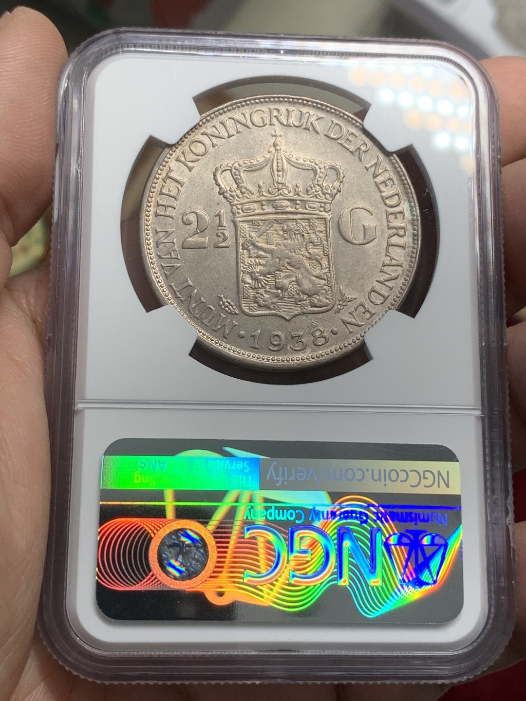 《竞宝斋》第79场-本周日，周一，周四3场拍卖（全场不限金额包邮） NGC-MS62 荷兰 1938年 威廉米娜女王 2.5盾大银币 原光好品