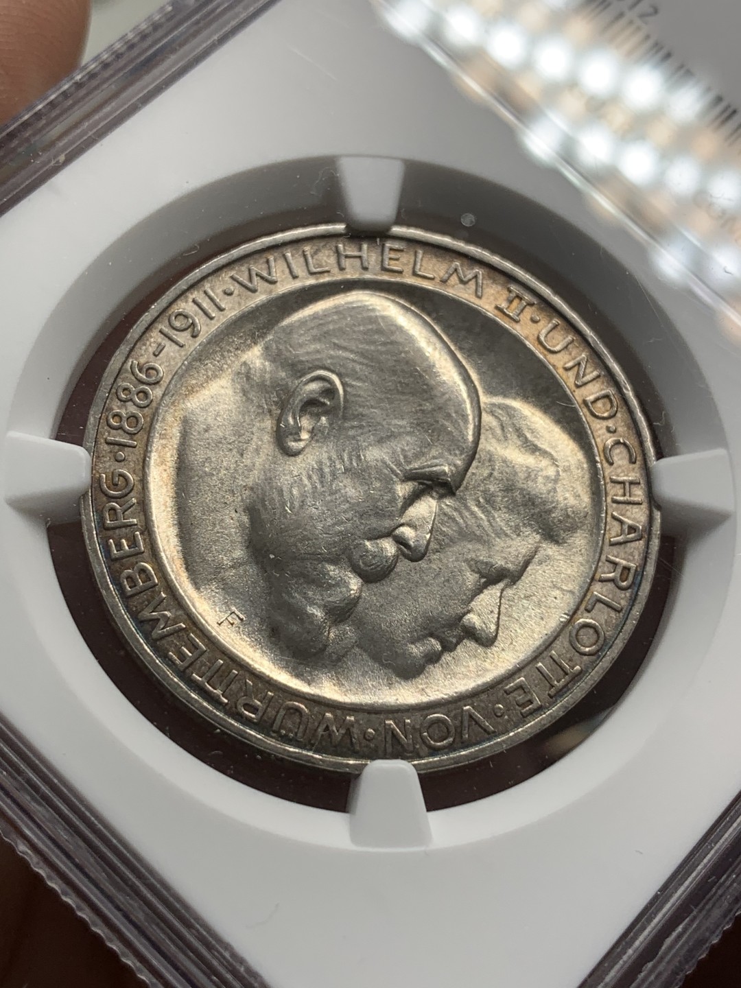 《竞宝斋》第79场-本周日，周一，周四3场拍卖（全场不限金额包邮） NGC-MS64 德国1911-F年 符腾堡金婚 3马克银币   味道也不错