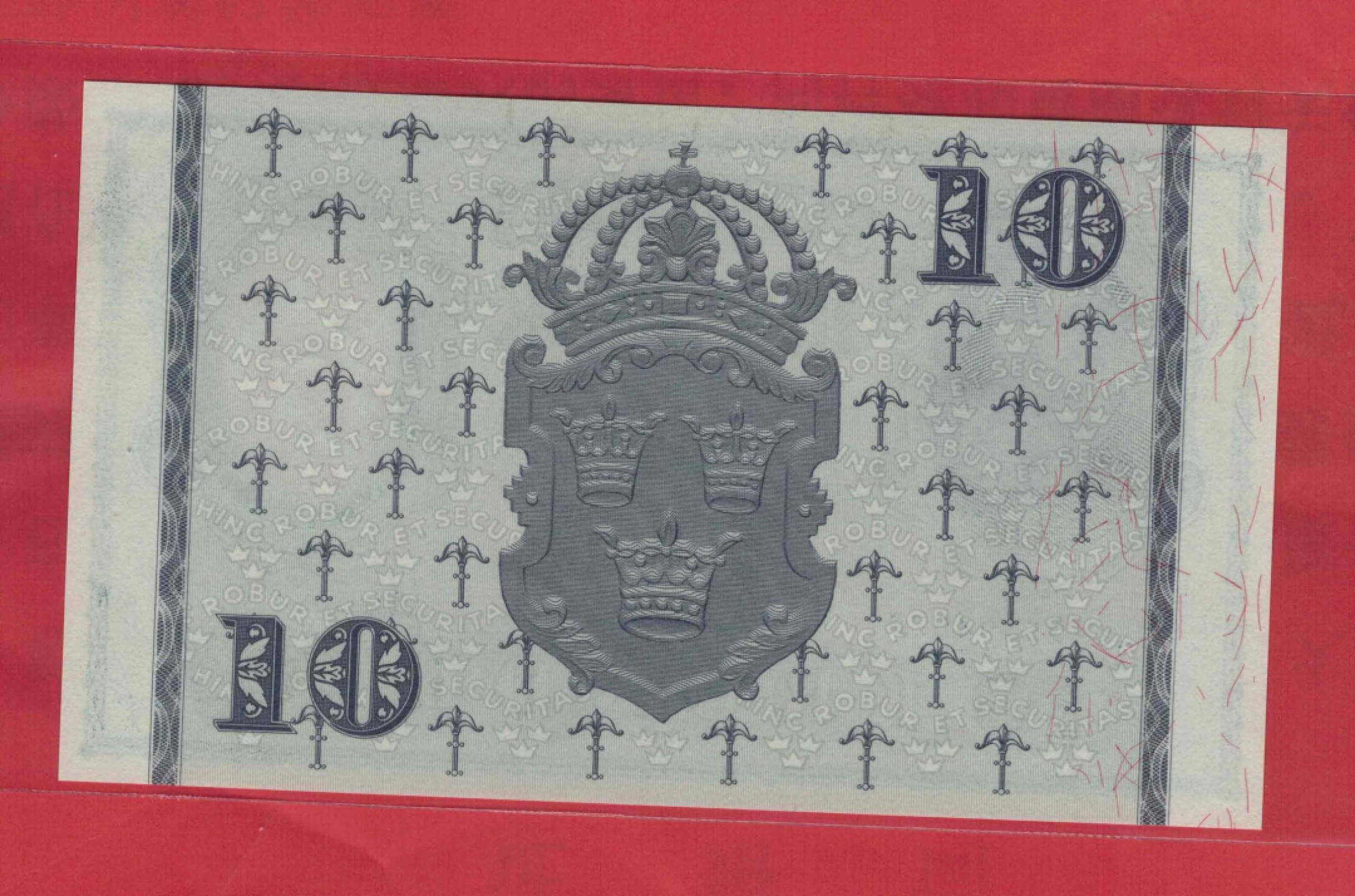 瑞典1958年10克郎 签名如图 实物图 UNC  