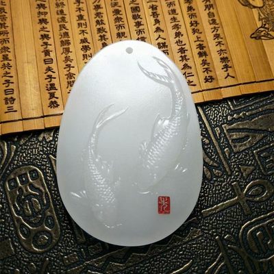 羊脂白白玉年年有鱼牌子吊坠天然正品白玉牌子吊坠 - 羊脂白白玉年年有鱼牌子吊坠天然正品白玉牌子吊坠