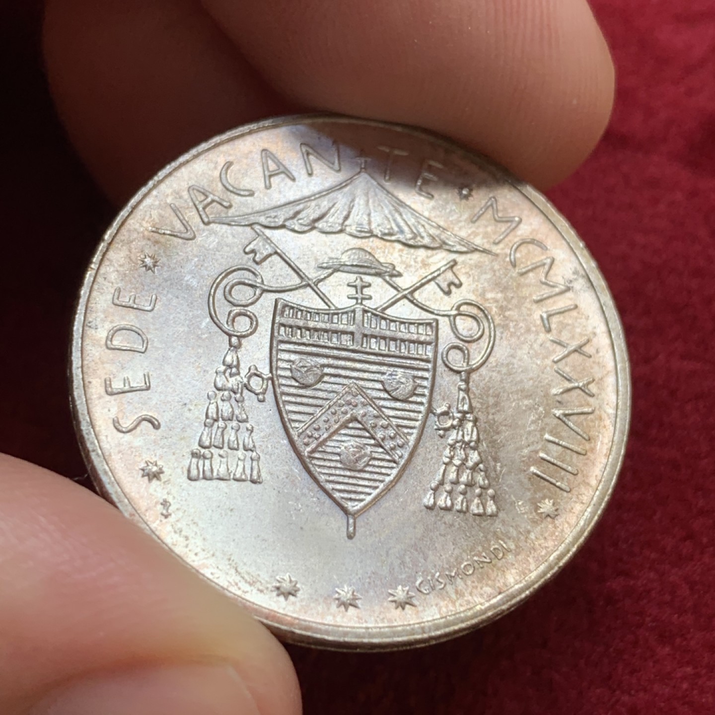 《竞宝斋》第79场-本周日，周一，周四3场拍卖（全场不限金额包邮） 梵蒂冈 1978年 教皇缺位 500里拉 淡彩银币 BU品