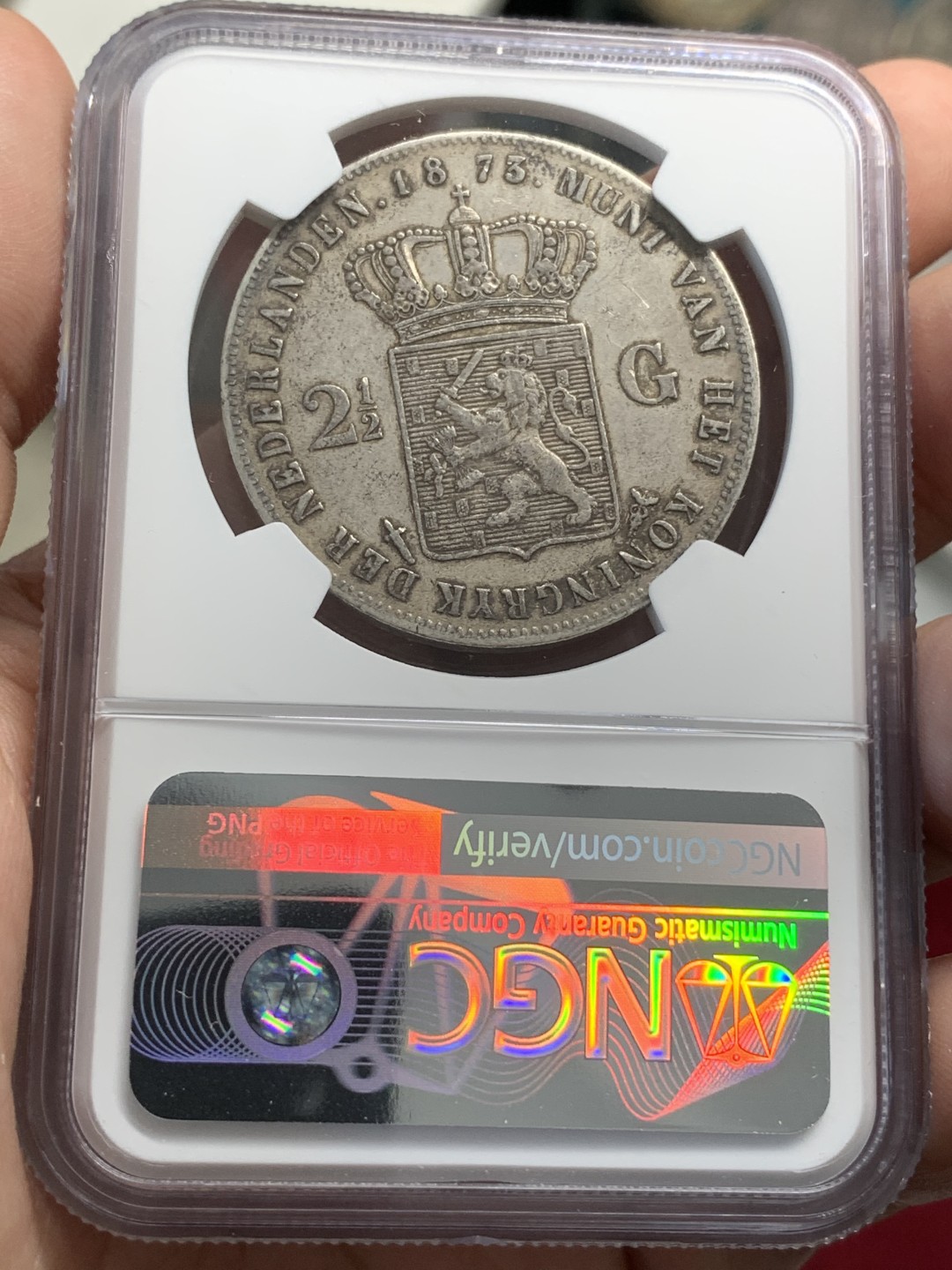 《竞宝斋》第79场-本周日，周一，周四3场拍卖（全场不限金额包邮） NGC-XF45 荷兰 1873年 威廉三世 2.5盾 大银币 一流的味道 细节也漂亮 更高分只有11枚