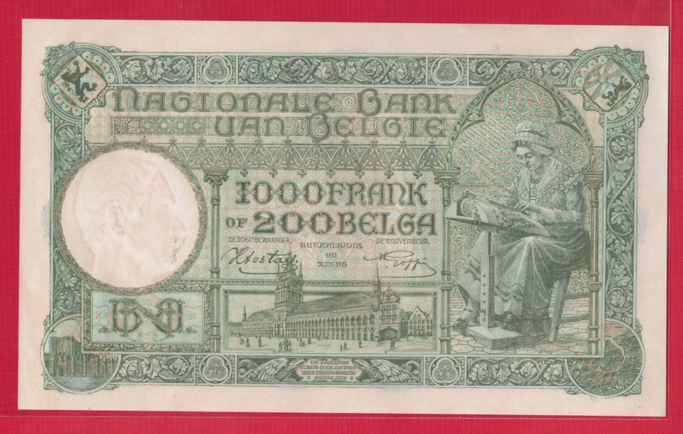 比利时1942年12月31日版1000法郎 大票辐 克劳斯P-110 实物图 UNC 