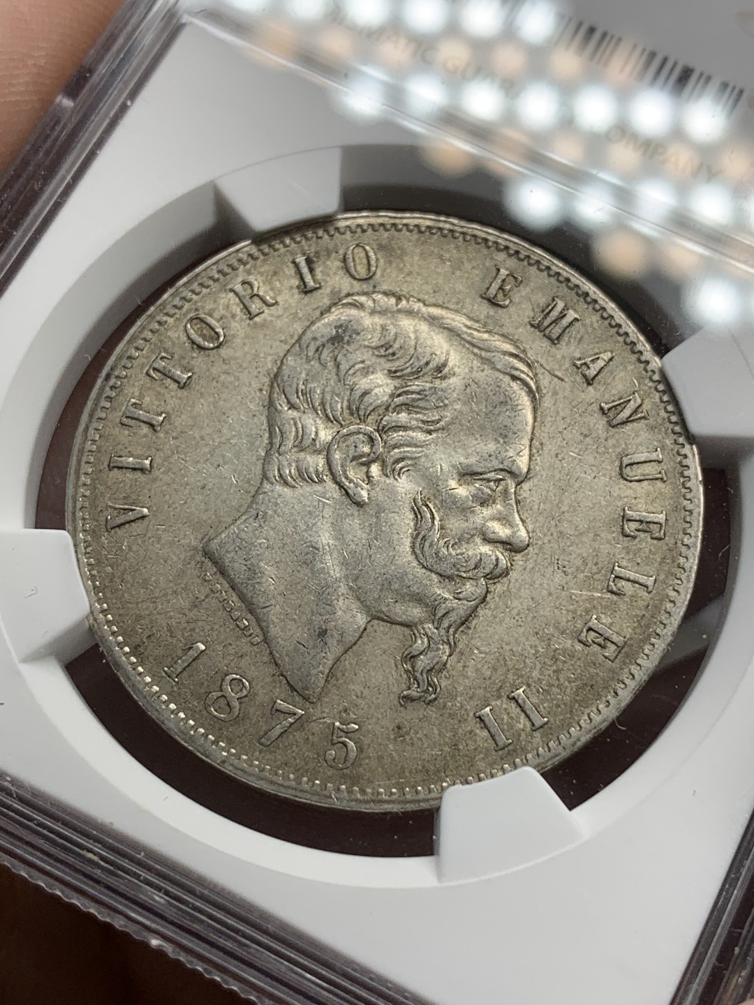 《竞宝斋》第79场-本周日，周一，周四3场拍卖（全场不限金额包邮） NGC-AU55 意大利1875M年 艾曼纽尔二世 5里拉大银币