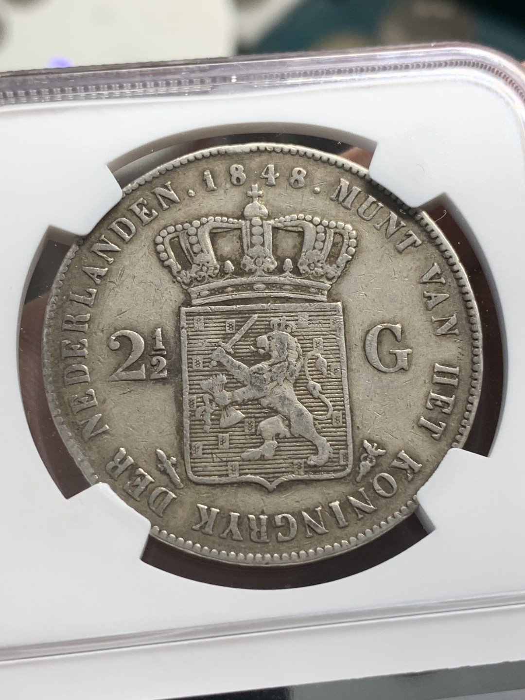 《竞宝斋》第79场-本周日，周一，周四3场拍卖（全场不限金额包邮） NGC-VF35 荷兰 1848年威廉二世长脖子版 2.5盾 大银币 此版出分很难很难