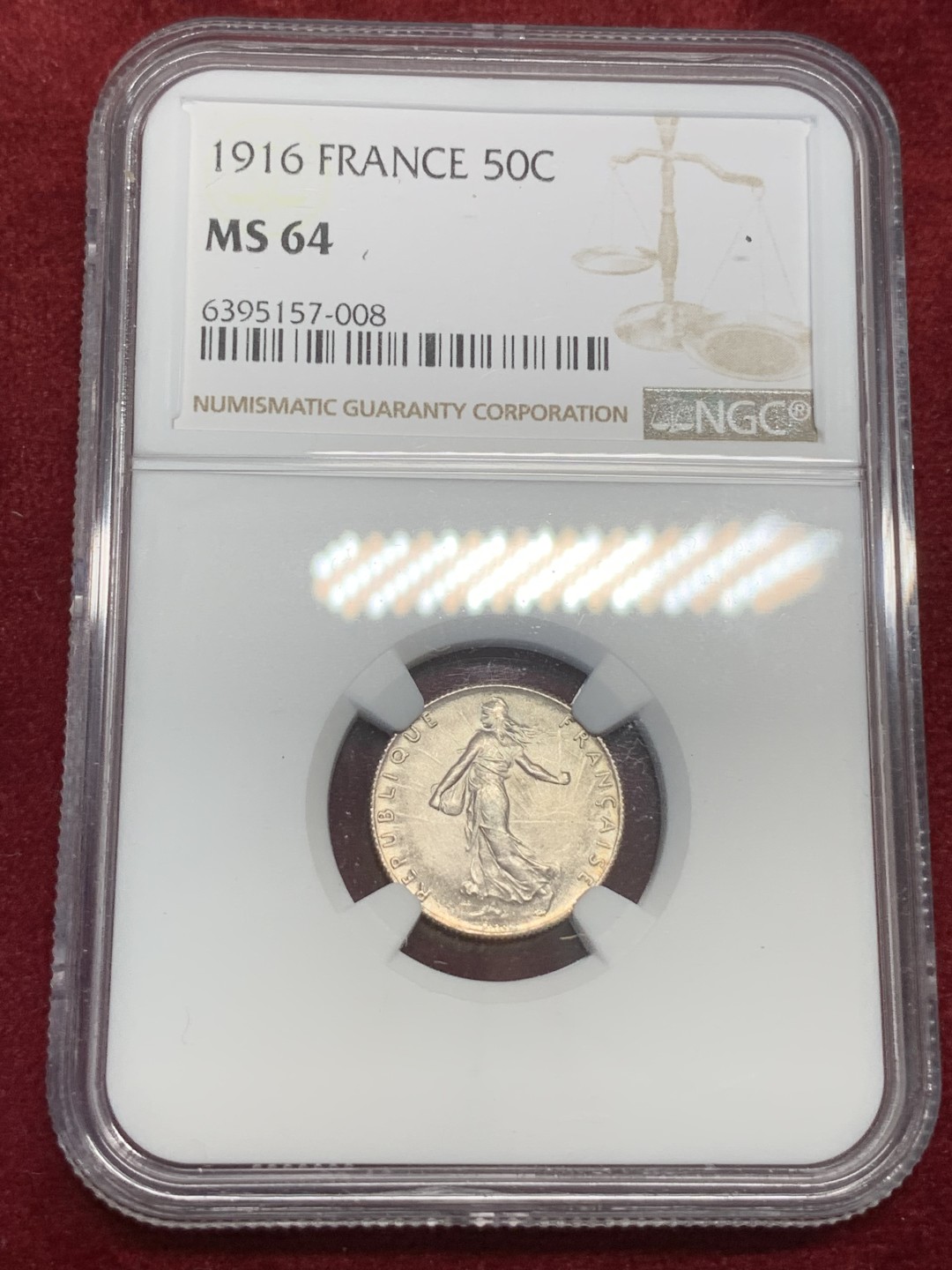 《竞宝斋》第79场-本周日，周一，周四3场拍卖（全场不限金额包邮） NGC-MS64 法国 1916年 播种女神 50分银币 顶级品相 终身收藏