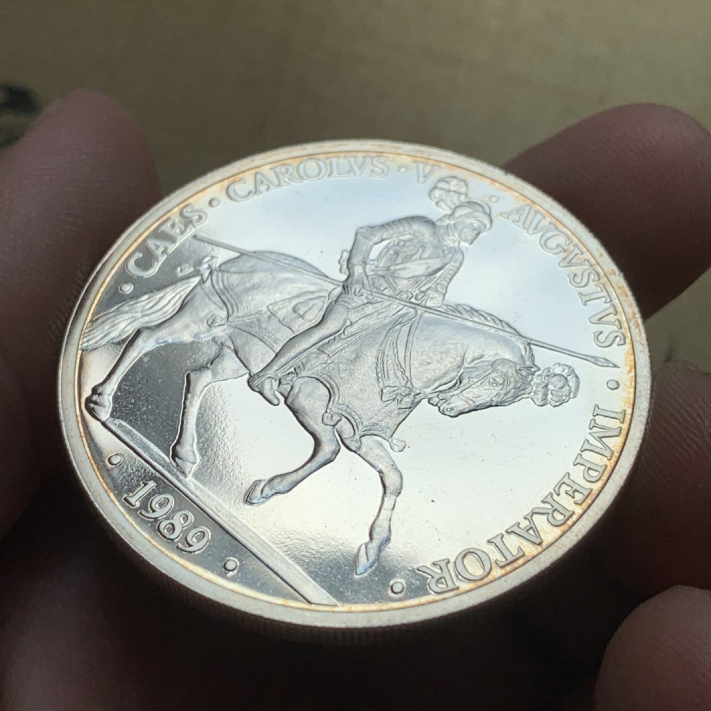 《竞宝斋》第79场-本周日，周一，周四3场拍卖（全场不限金额包邮） 原盒证书西班牙1989年 马剑骑士 5ECU 精制大银币33.62克