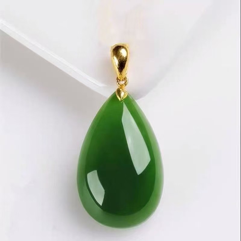 新疆天然玉石【送项链】玉吊坠菠菜绿玉髓坠子冰种通透
