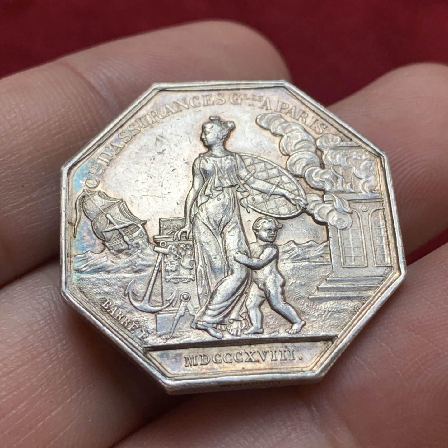 《竞宝斋》第79场-本周日，周一，周四3场拍卖（全场不限金额包邮） 法国 1818年 路易十八火灾保险 JETON银质八角