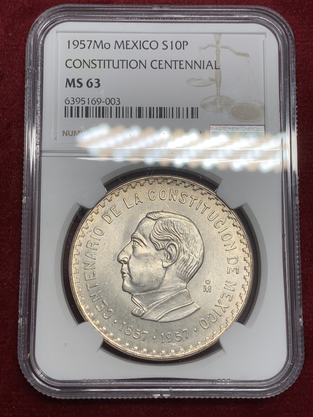 《竞宝斋》第79场-本周日，周一，周四3场拍卖（全场不限金额包邮） NGC-MS63 墨西哥 1957年 宪法百年纪念 10比索大银币 稀少品种