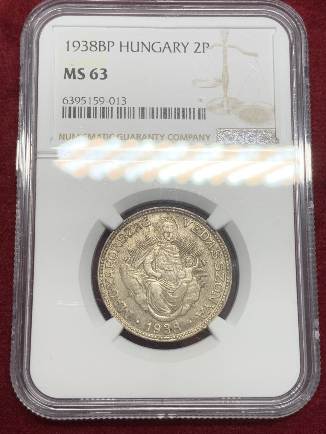 《竞宝斋》第79场-本周日，周一，周四3场拍卖（全场不限金额包邮） NGC-MS63 匈牙利1938BP年 圣母抱婴 2潘果银币 好品少见