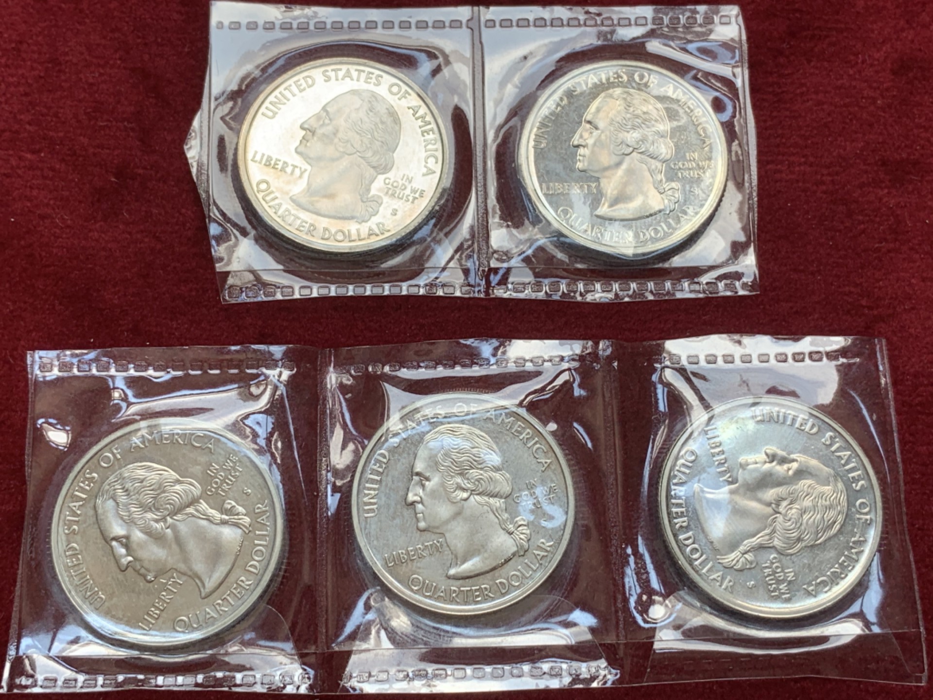 《竞宝斋》第79场-本周日，周一，周四3场拍卖（全场不限金额包邮） 美国 2000年 25美分 精制纪念币 5枚一组