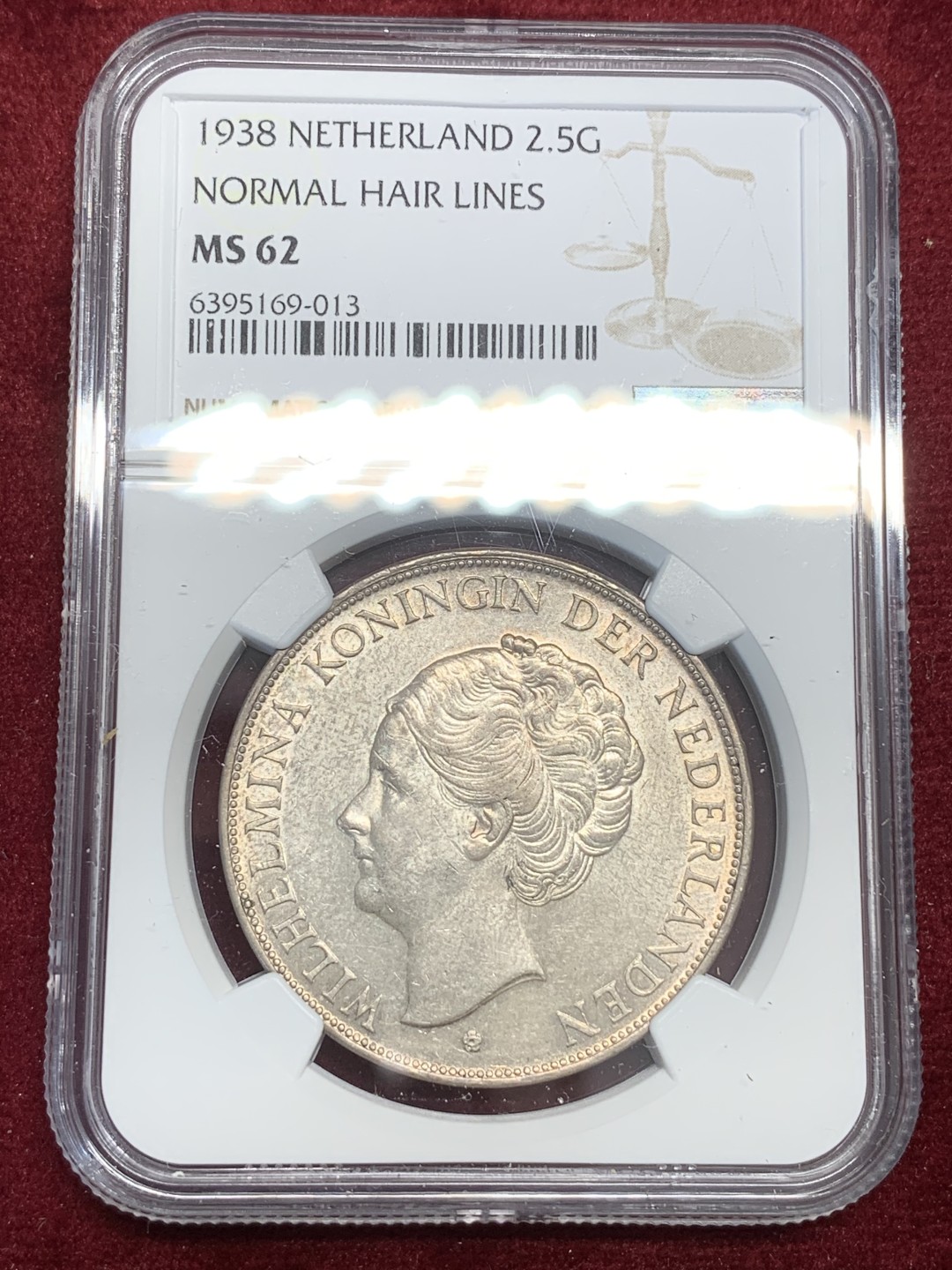 《竞宝斋》第79场-本周日，周一，周四3场拍卖（全场不限金额包邮） NGC-MS62 荷兰 1938年 威廉米娜女王 2.5盾大银币 原光好品