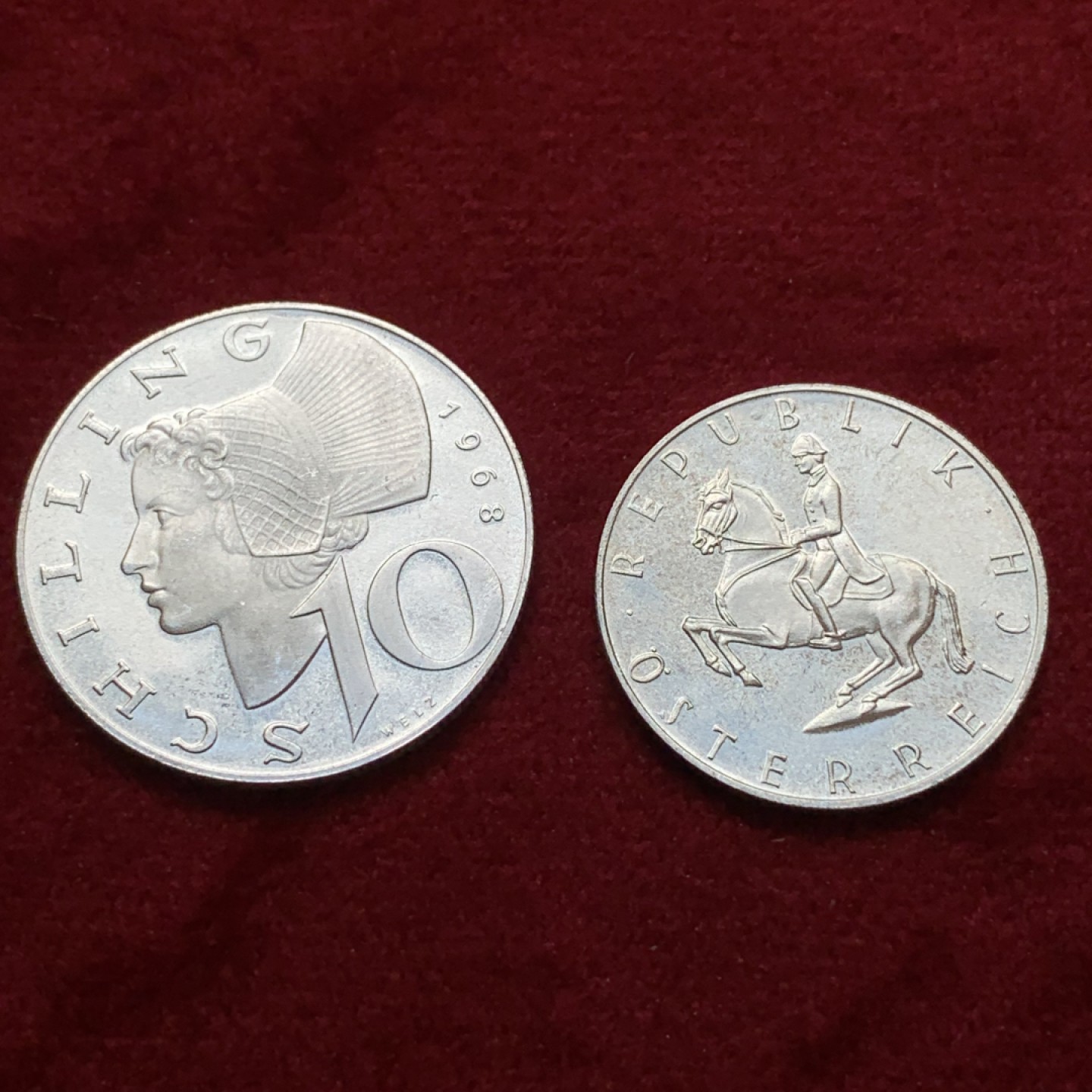 《竞宝斋》第79场-本周日，周一，周四3场拍卖（全场不限金额包邮） 奥地利 1968年 5/10先令 精制银币 一对