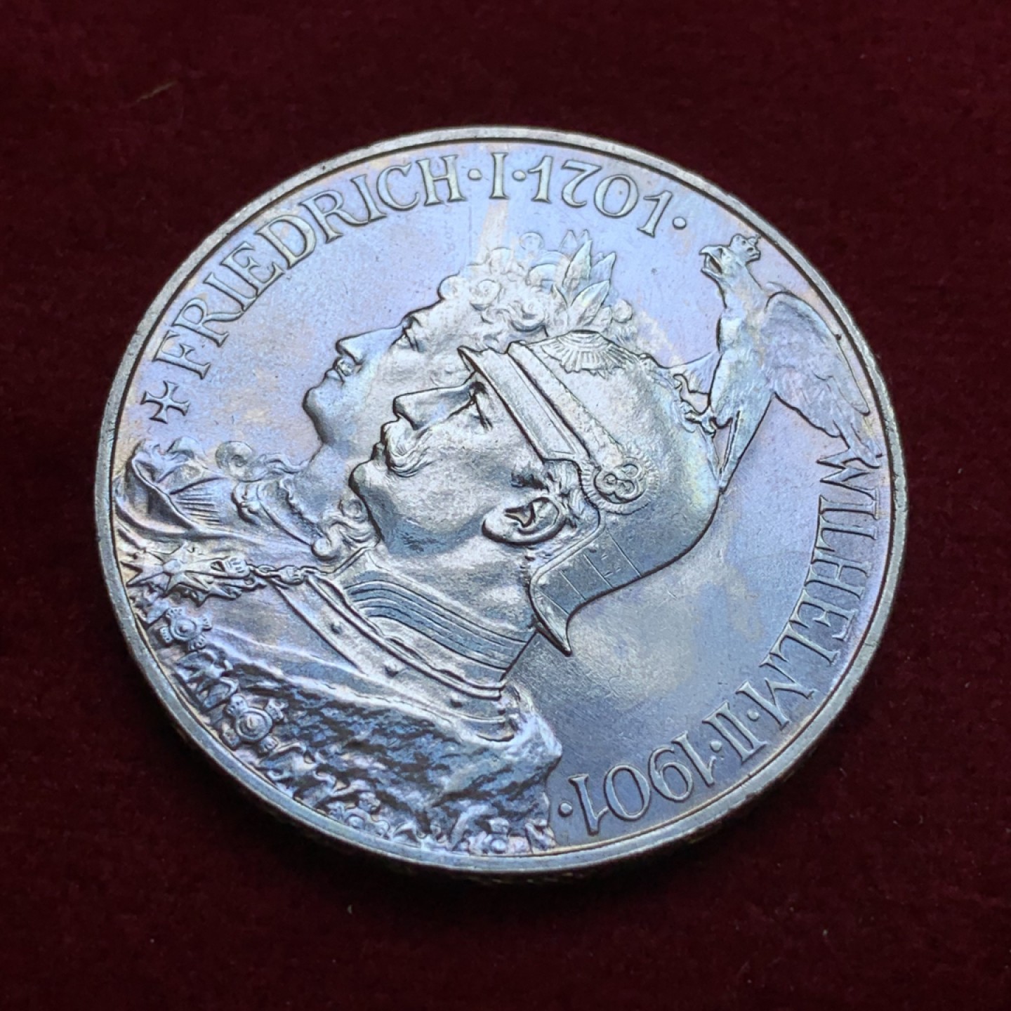 《竞宝斋》第79场-本周日，周一，周四3场拍卖（全场不限金额包邮） 德国普鲁士 1901年 200周年纪念 5马克 银币 原光好品 