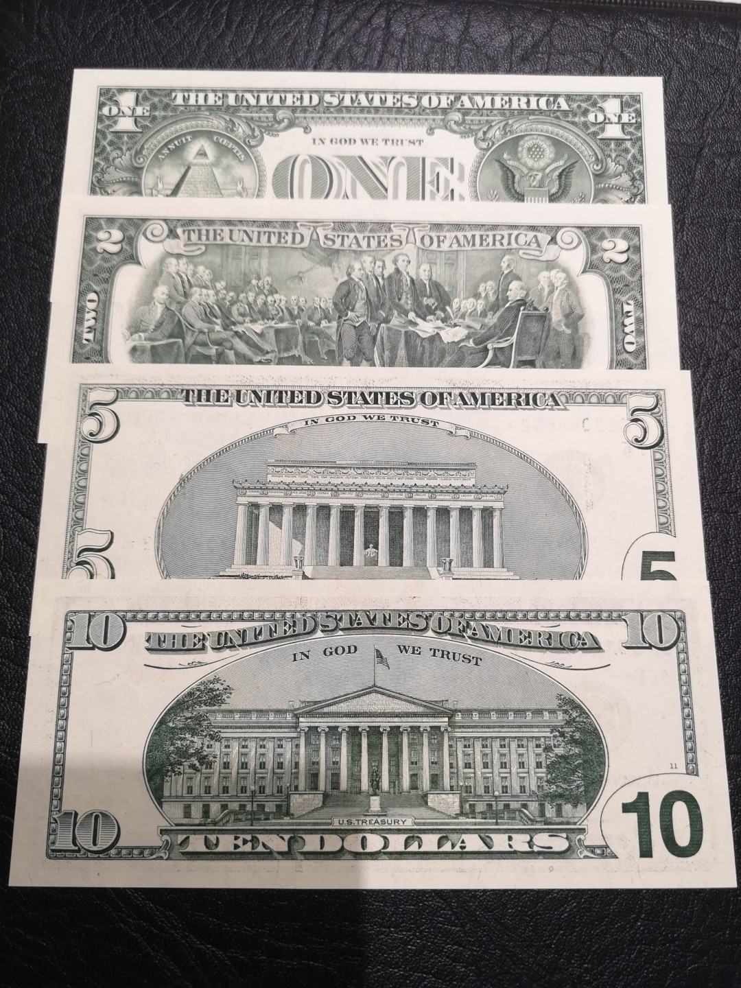 《外钞收藏家》第一百九十二期 1999年美国1、2、5、10美元四张一起 全新UNC 补号