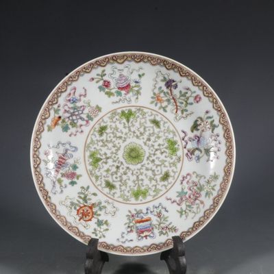 大清光绪年制款 粉彩描金八宝纹花卉盘尺寸：高4cm直径21cm - 大清光绪年制款 粉彩描金八宝纹花卉盘尺寸：高4cm直径21cm