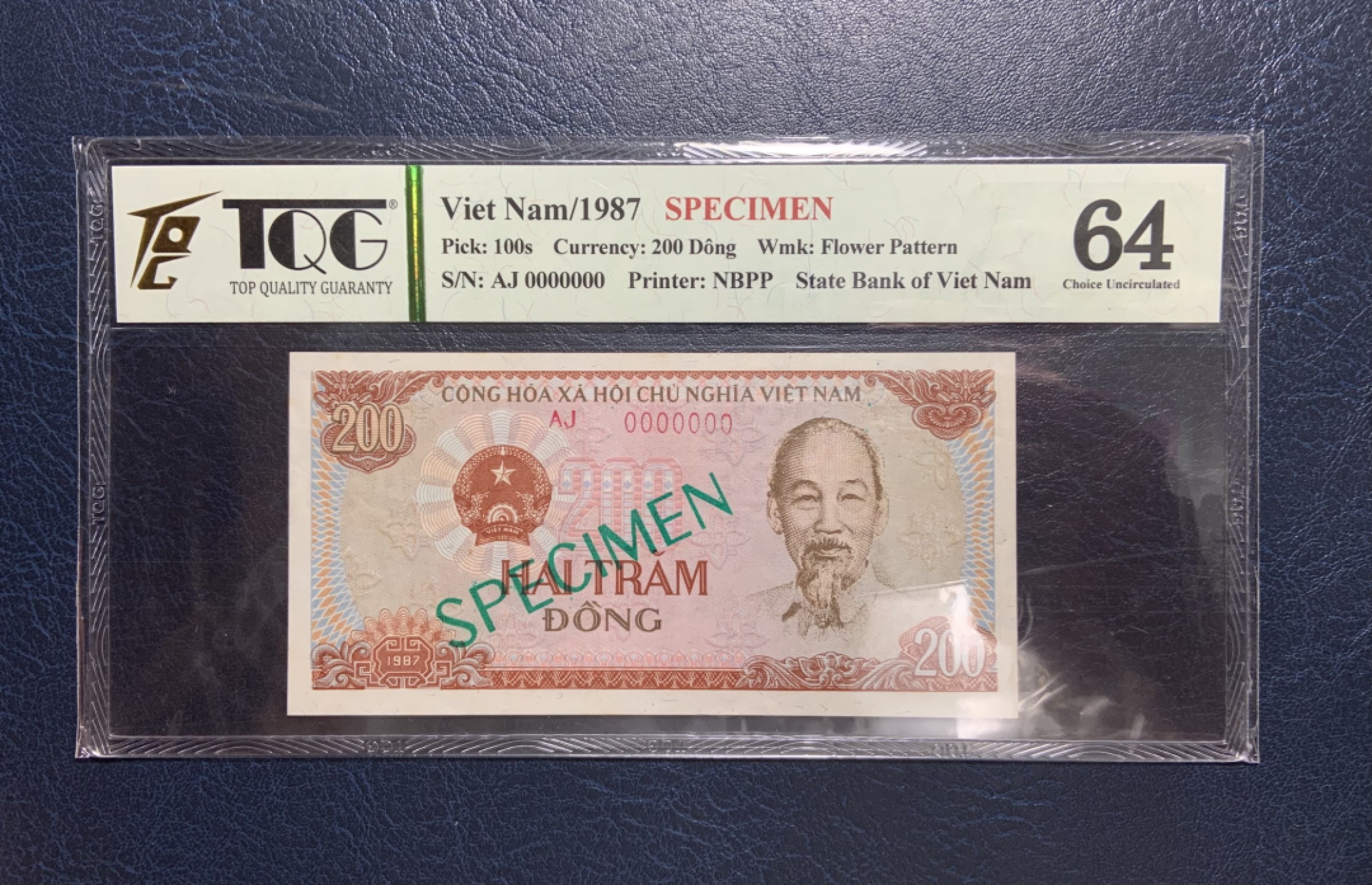 收藏联盟Quantum Auction 第180期拍卖 今晚七点开拍 越南1987年200盾 TQG64 样票