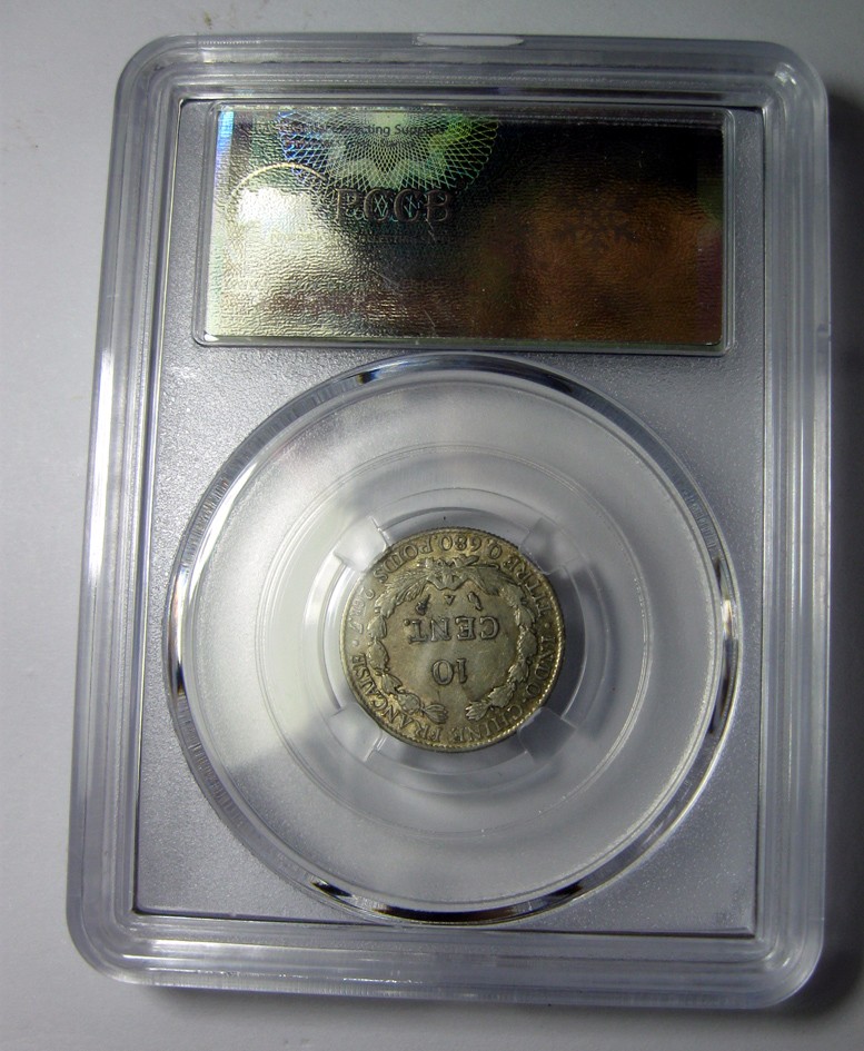 法属印支银币,坐洋10分,1927,19mm,2.7g, 自打标签盒子R0914jx