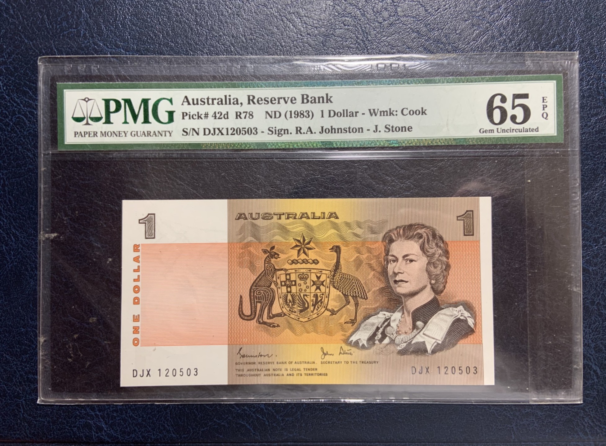 收藏联盟Quantum Auction 第181期拍卖 澳大利亚1983年1元 PMG65 中年戎装 鸸鹋和袋鼠