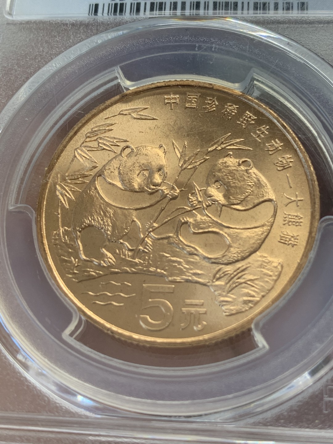 《竞宝斋》第80场-本周日，周一 2场连拍（全场不限金额包邮） 1993 中国熊猫5元铜币 PCGS MS-66RD 高分熊猫铜币，全品无氧化，金光闪闪