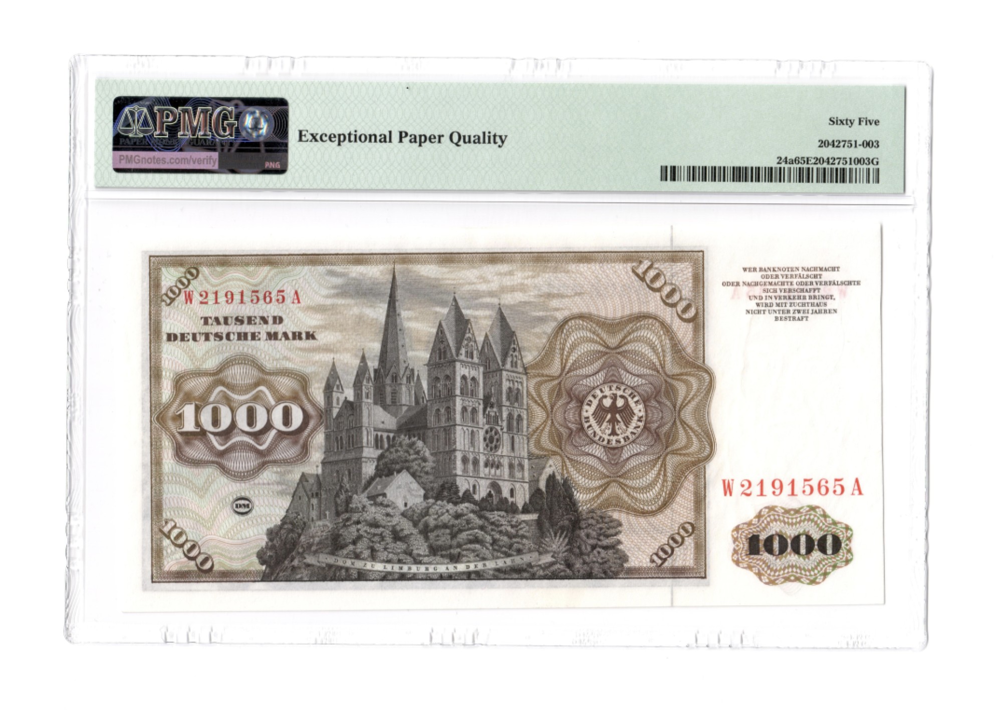 收藏联盟Quantum Auction 第181期拍卖 德国(联邦)1960年1000马克 PMG65 稀有初版 舍那 国内首次上拍