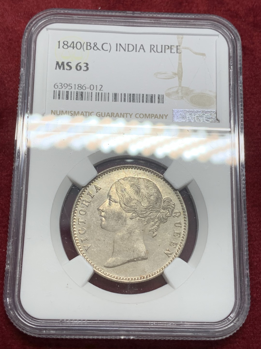 《竞宝斋》第80场-本周日，周一 2场连拍（全场不限金额包邮） NGC-MS63 印度1840年 维多利亚女王年轻头 1卢比大银币 好分好品 暴涨品种