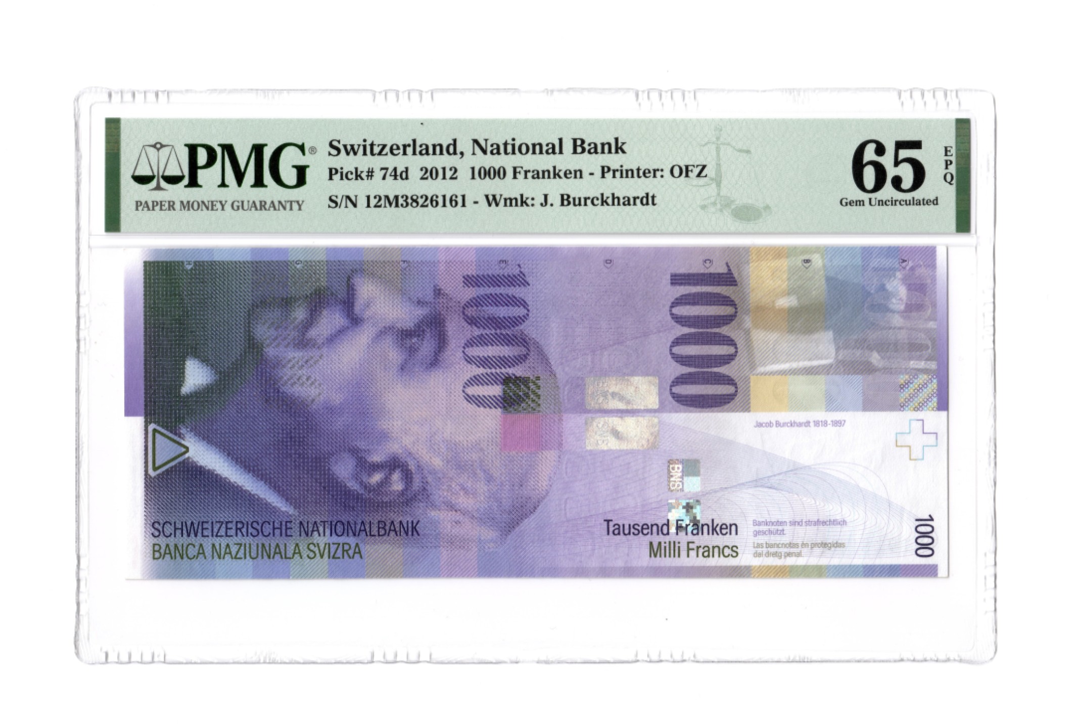 收藏联盟Quantum Auction 第181期拍卖 瑞士2012年1000法郎 全程无47 PMG65