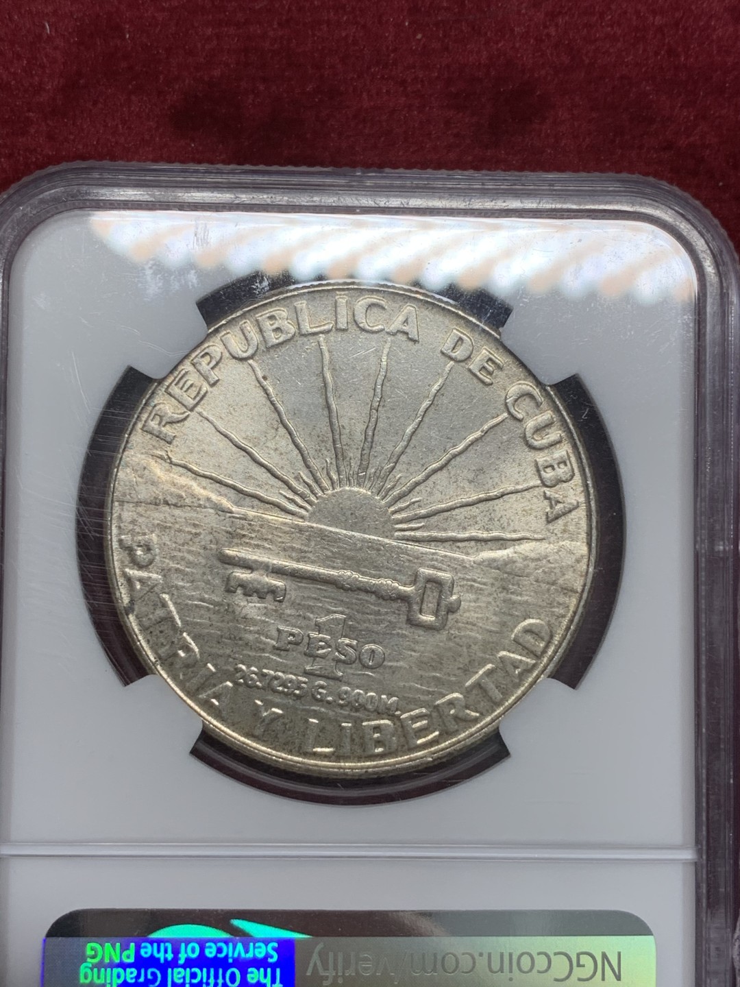 《竞宝斋》第80场-本周日，周一 2场连拍（全场不限金额包邮） NGC-63 古巴1953年何塞马蒂比索大银币 黄油包浆