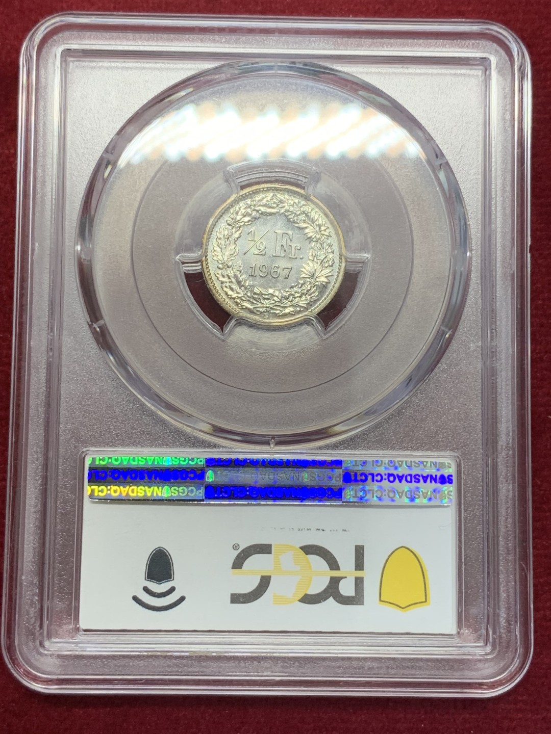 《竞宝斋》第80场-本周日，周一 2场连拍（全场不限金额包邮） PCGS MS66 瑞士1967 年 1/2法郎银币 关门年 镜面感强烈！