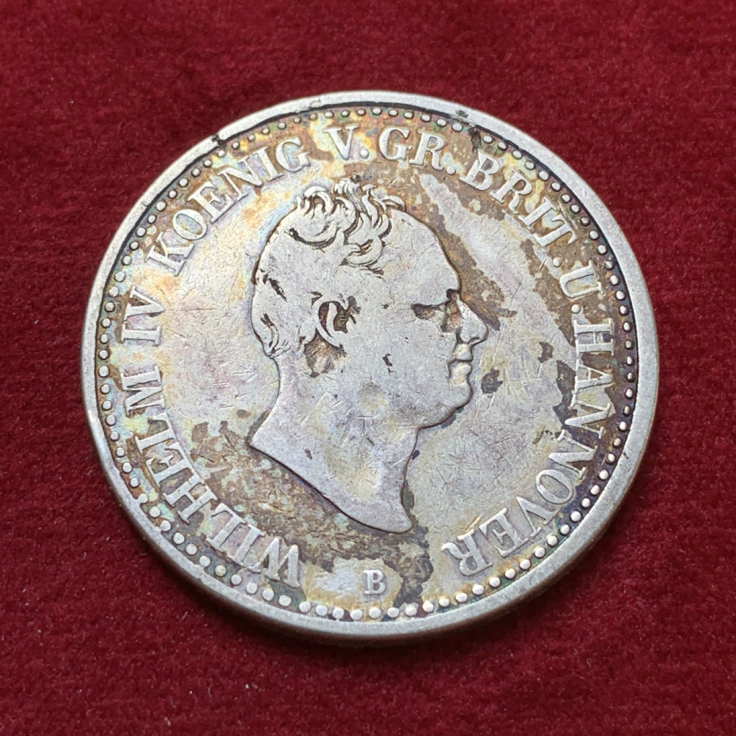 《竞宝斋》第80场-本周日，周一 2场连拍（全场不限金额包邮） 德国汉诺威  1834年 威廉四世 1泰勒 带彩 大银币