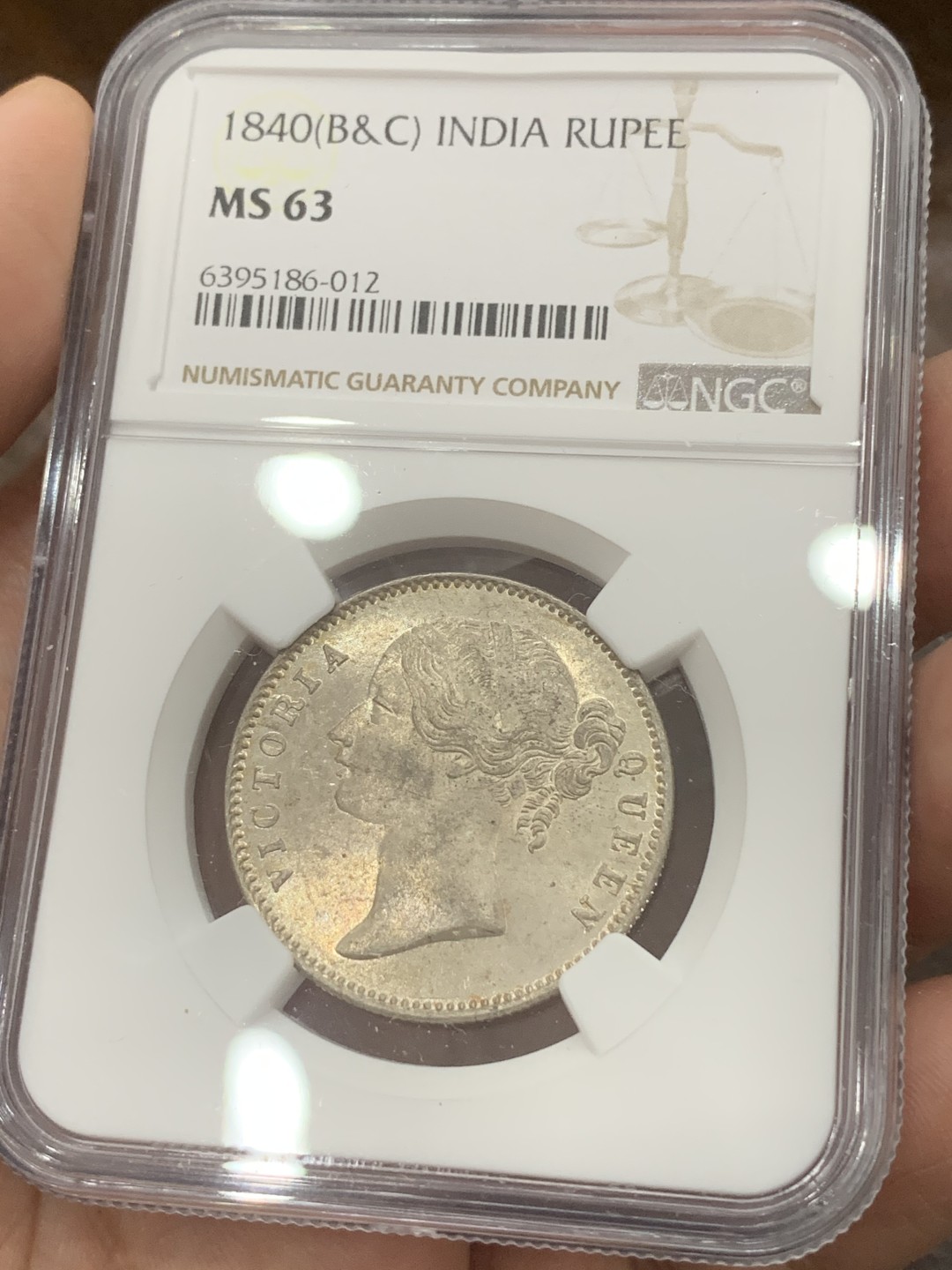 《竞宝斋》第80场-本周日，周一 2场连拍（全场不限金额包邮） NGC-MS63 印度1840年 维多利亚女王年轻头 1卢比大银币 好分好品 暴涨品种