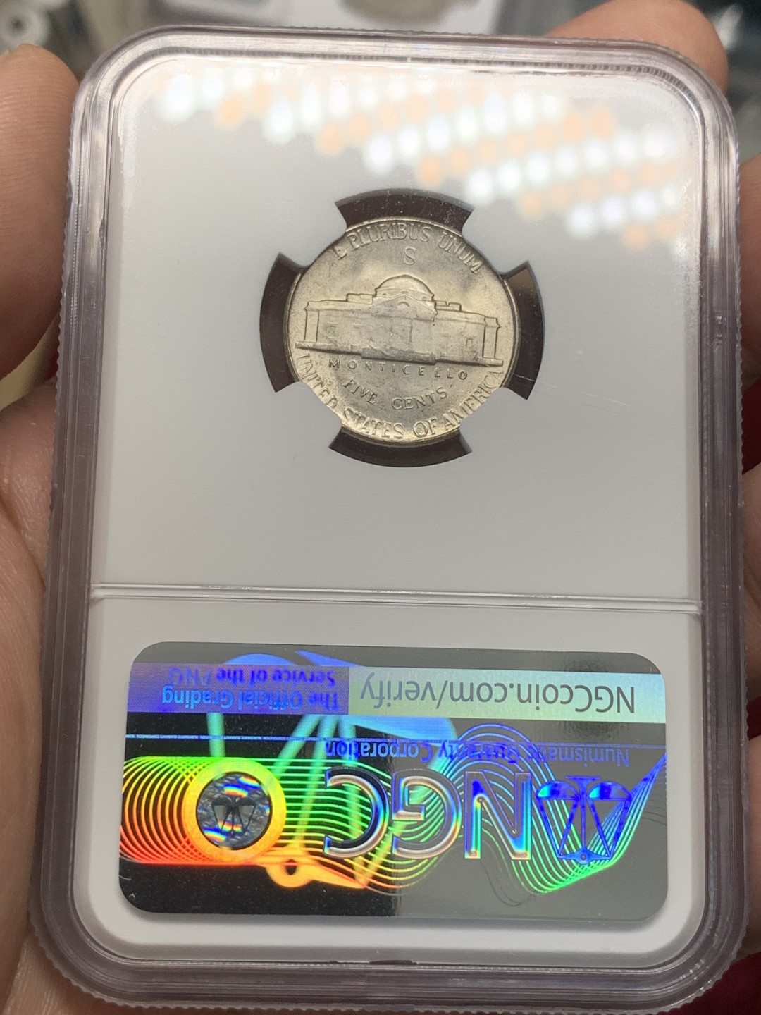 《竞宝斋》第80场-本周日，周一 2场连拍（全场不限金额包邮） NGC-MS64 美国 1945年 杰弗逊战时五美分 1942-1945这三年为战时含银版五美分