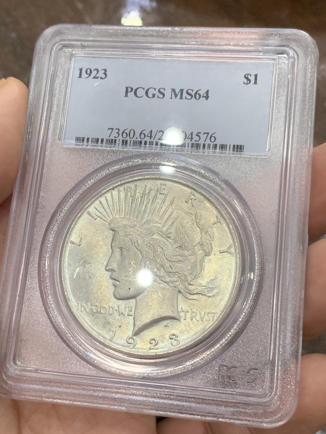 《竞宝斋》第80场-本周日，周一 2场连拍（全场不限金额包邮） PCGS MS64 美国1923年和平大银币 原光好品