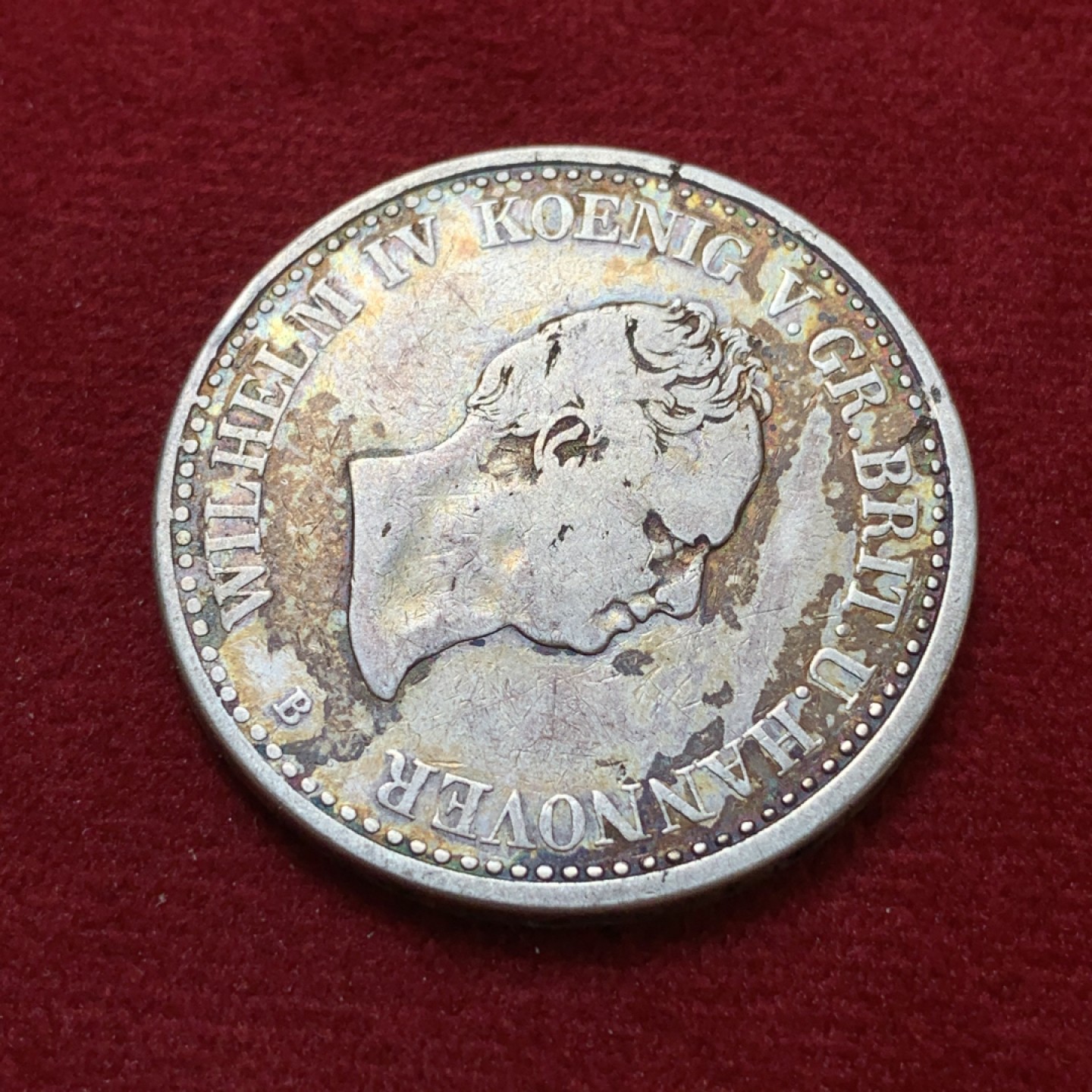 《竞宝斋》第80场-本周日，周一 2场连拍（全场不限金额包邮） 德国汉诺威  1834年 威廉四世 1泰勒 带彩 大银币