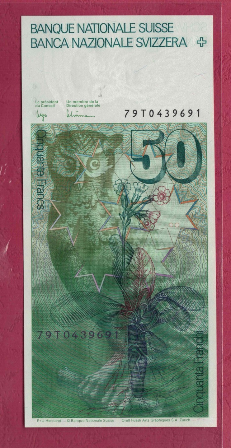 瑞士1979年50法郎 签名如图 实物图 UNC     