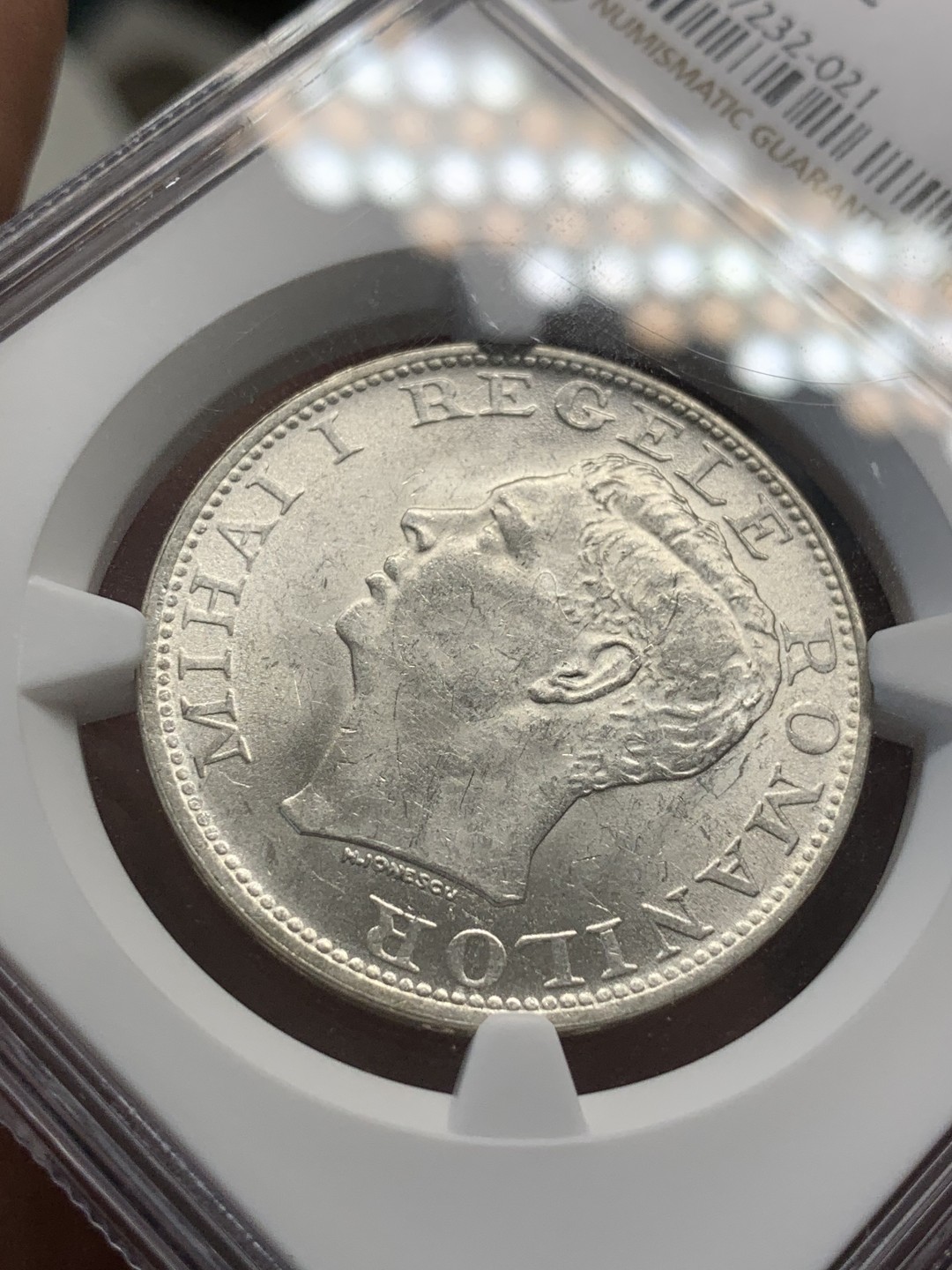 《竞宝斋》第80场-本周日，周一 2场连拍（全场不限金额包邮） NGC-MS62 罗马尼亚 1944年 500列伊 银币 最近涨得很快热门品种