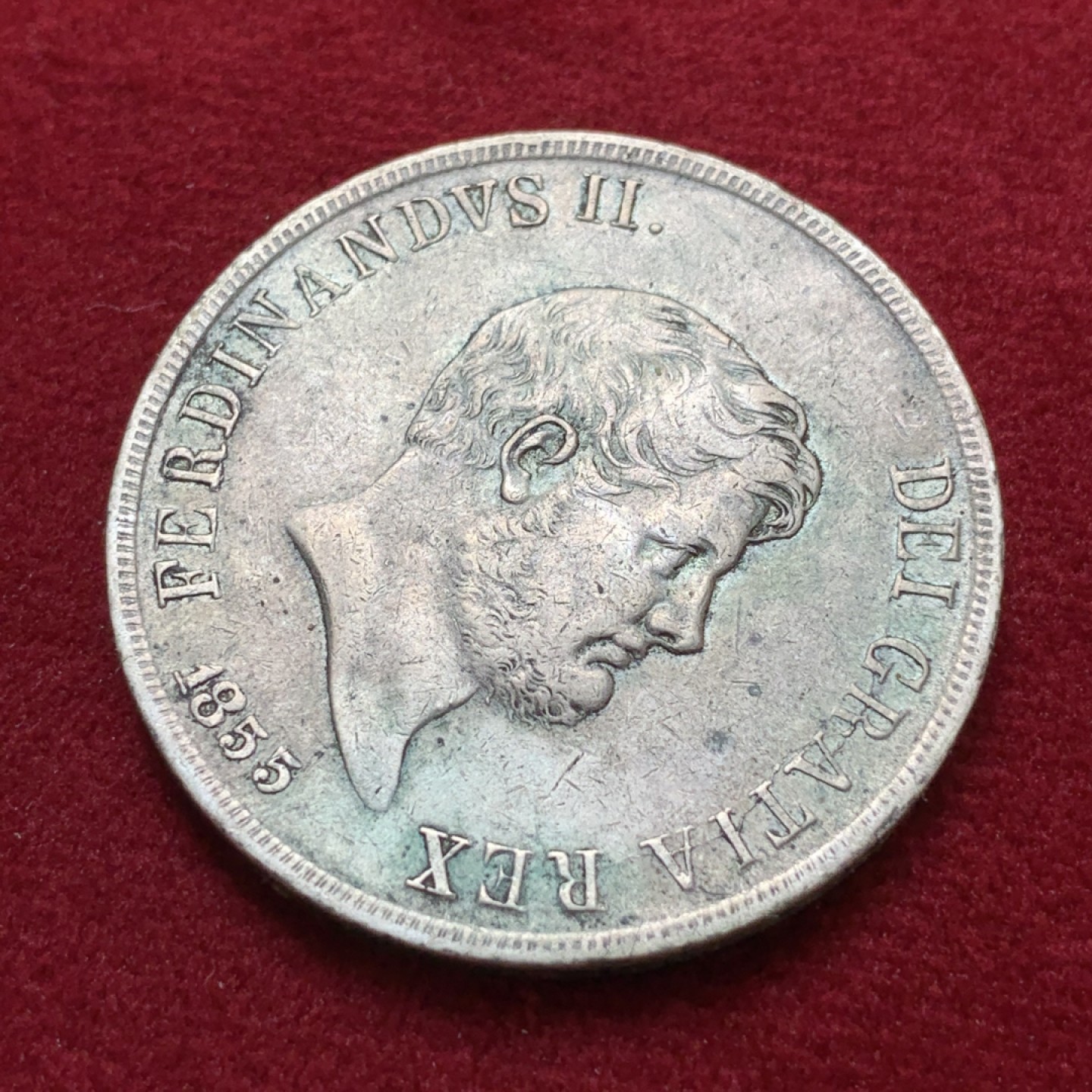 《竞宝斋》第80场-本周日，周一 2场连拍（全场不限金额包邮） 意大利那不勒斯 1855年 费尔南迪二世 120G 大银币 原味好品 较少见的品种