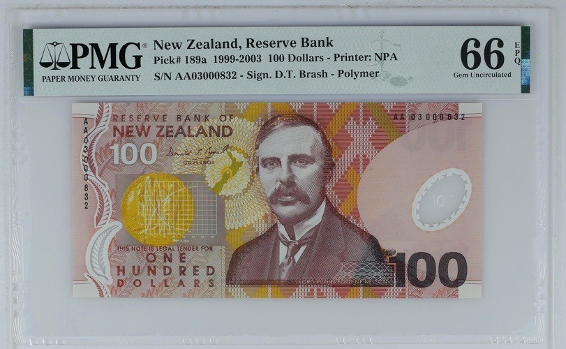 收藏联盟Quantum Auction 第181期拍卖 新西兰2003年首发冠号同号钞一套 PMG66 AA冠且分数一致