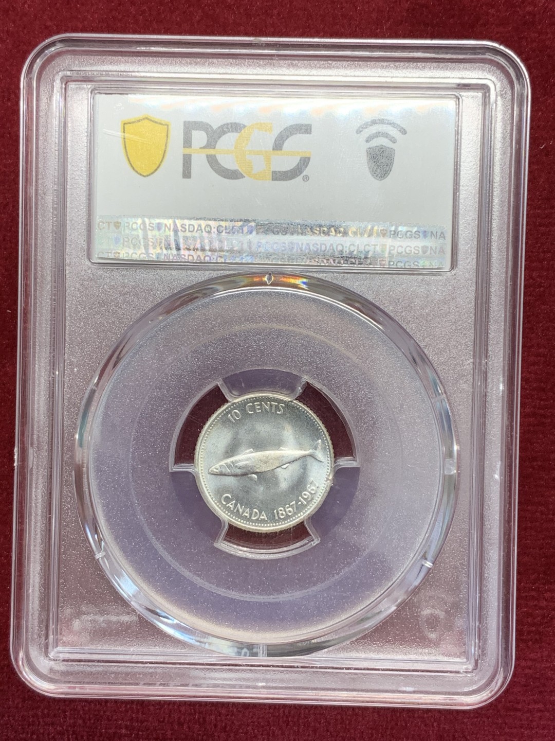 《竞宝斋》第80场-本周日，周一 2场连拍（全场不限金额包邮） PCGS-MS67 加拿大 1967年 10分 小鱼 银币 冠军分 仅有三枚冠军分之一