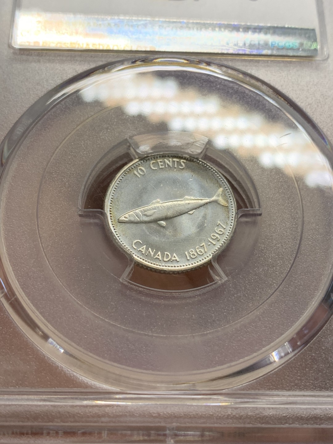 《竞宝斋》第80场-本周日，周一 2场连拍（全场不限金额包邮） PCGS MS66 加拿大1967年10分小鱼银币 车轮光十分悦人的一枚