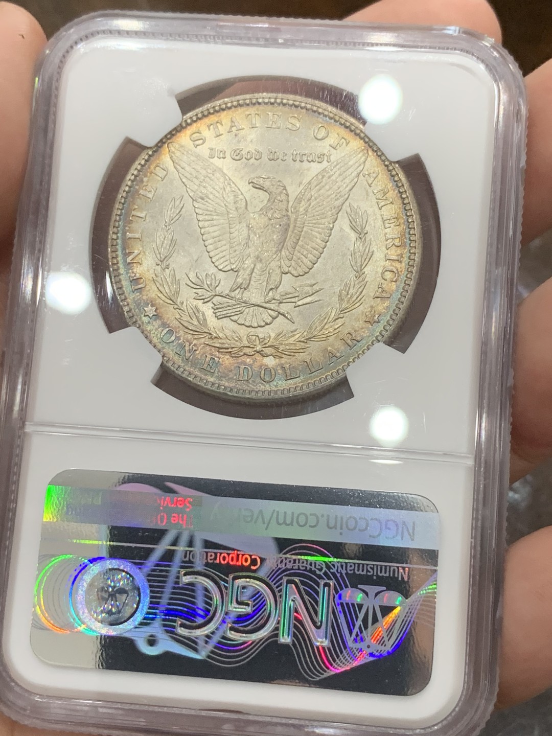 《竞宝斋》第80场-本周日，周一 2场连拍（全场不限金额包邮） NGC-MS64 美国 1886 1美元 摩根银币 原光环彩 转光犀利