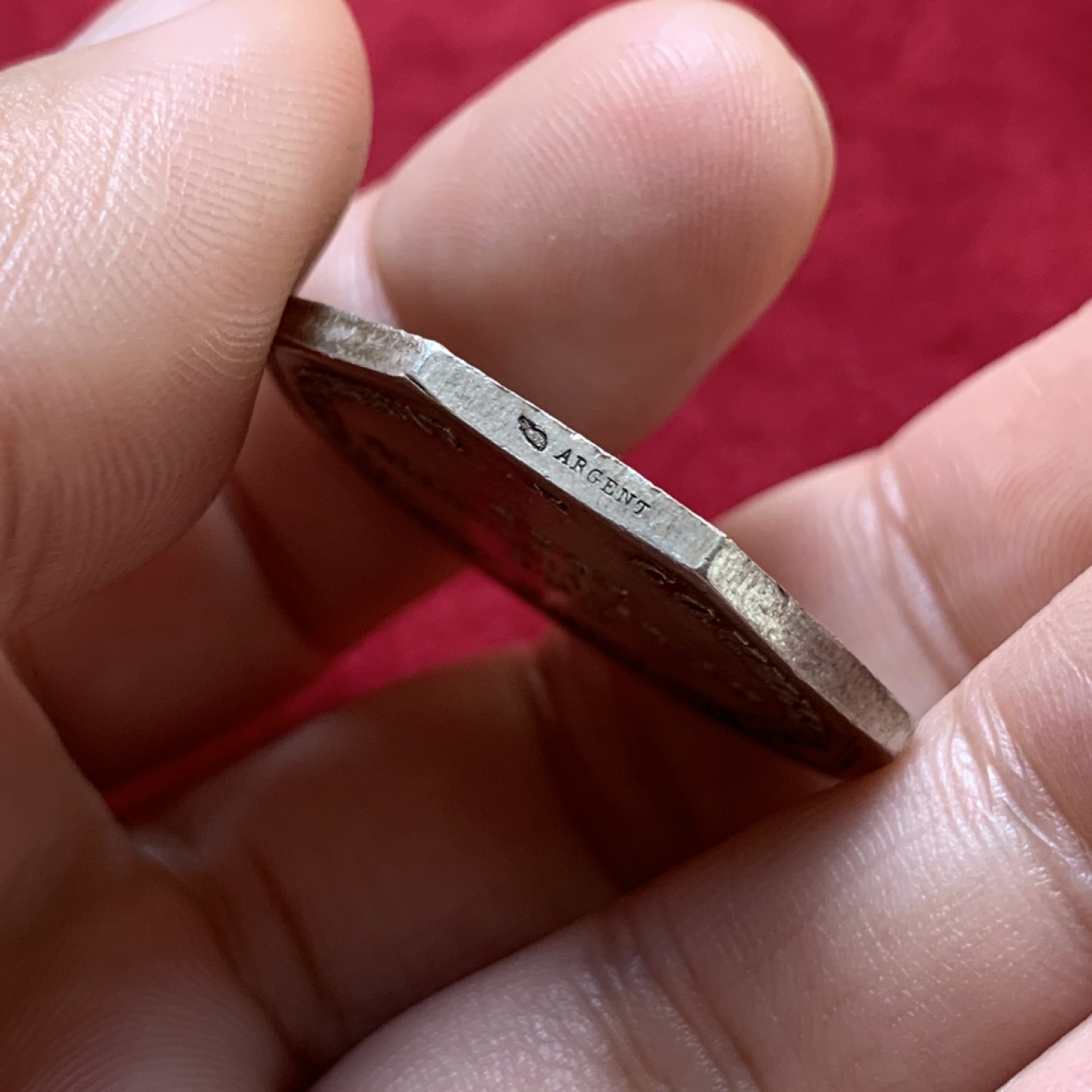 《竞宝斋》第80场-本周日，周一 2场连拍（全场不限金额包邮） 法国1831年墨丘利商业之神八角银章，16克32mm丰饶角AR边铭