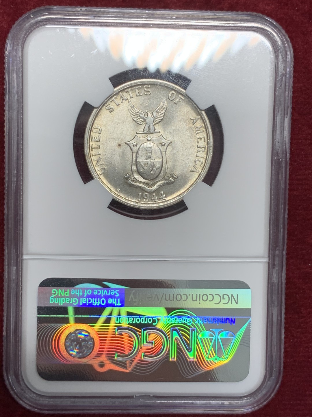 《竞宝斋》第80场-本周日，周一 2场连拍（全场不限金额包邮） NGC MS65 1944S 美属菲律宾50分打铁女神 满霜光