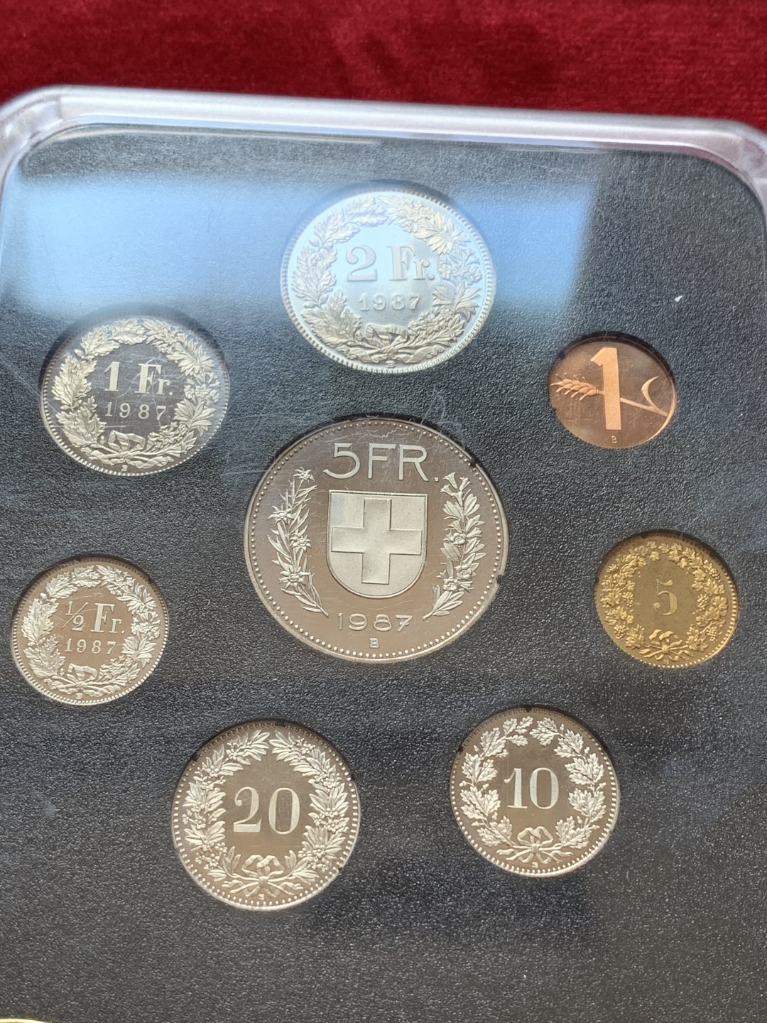 《竞宝斋》第80场-本周日，周一 2场连拍（全场不限金额包邮） 官方封装套币 精制 proof 瑞士1987年  八枚套不同面值 少见