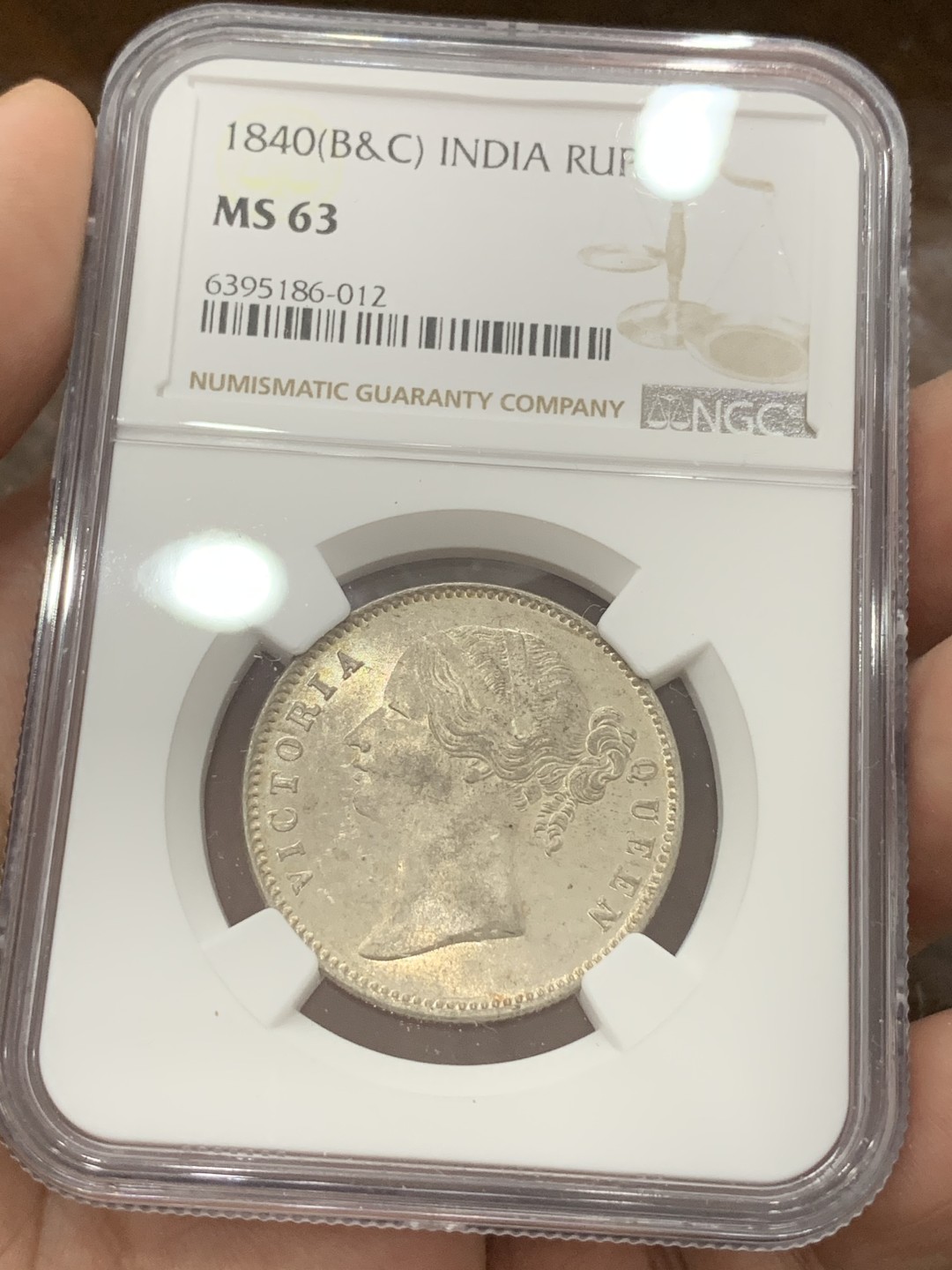 《竞宝斋》第80场-本周日，周一 2场连拍（全场不限金额包邮） NGC-MS63 印度1840年 维多利亚女王年轻头 1卢比大银币 好分好品 暴涨品种