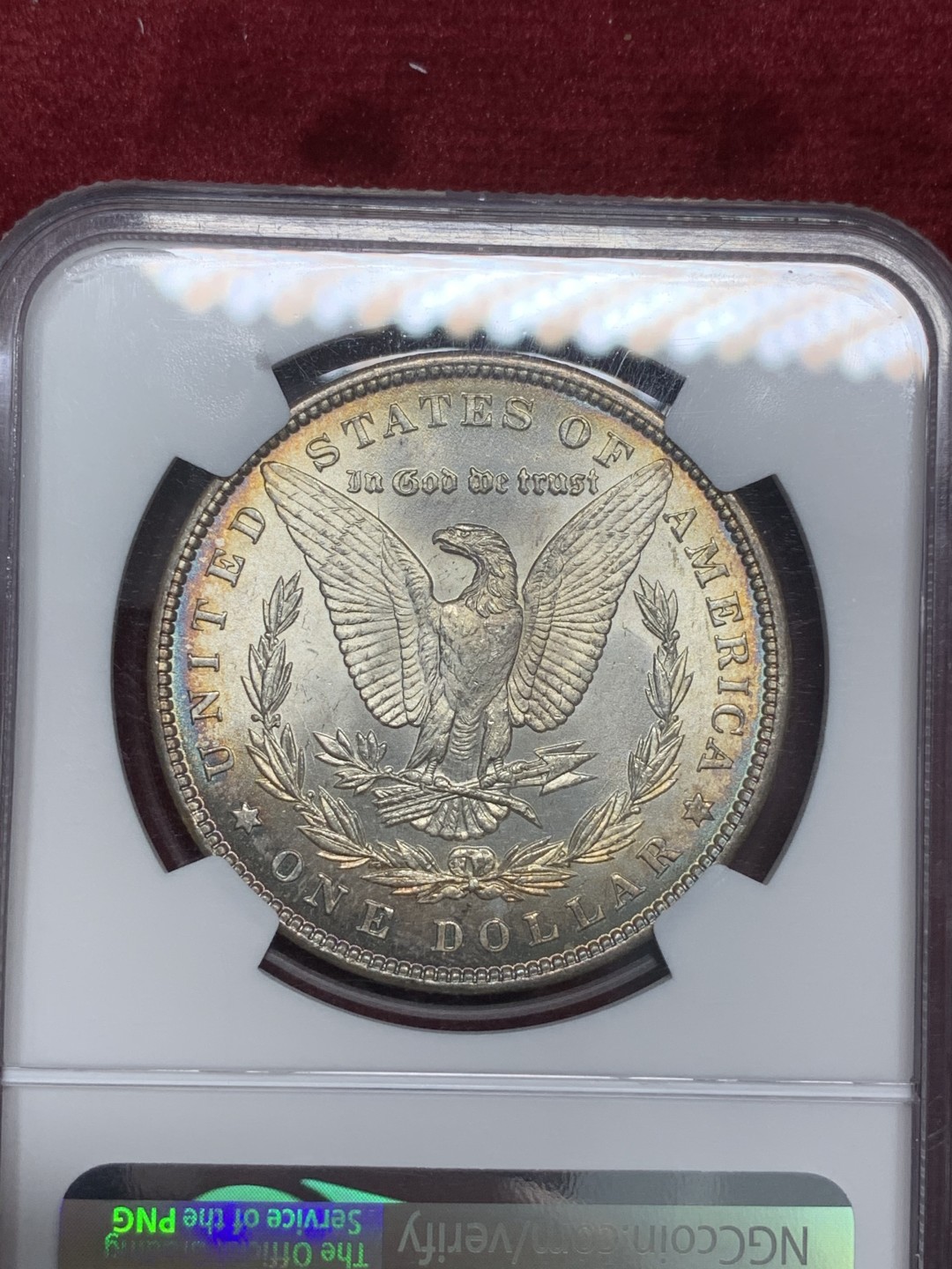 《竞宝斋》第80场-本周日，周一 2场连拍（全场不限金额包邮） NGC-MS64 美国 1886 1美元 摩根银币 原光环彩 转光犀利